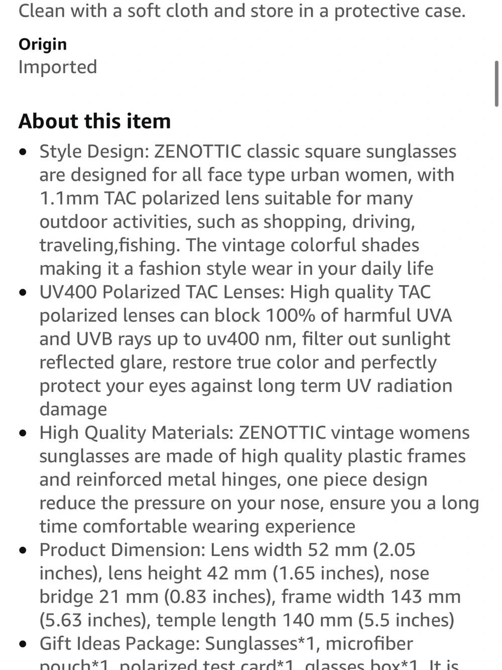 ZENOTTIC Womens Square Polarized Sunglasses Green Retro UV400 Vintage NIB⁠